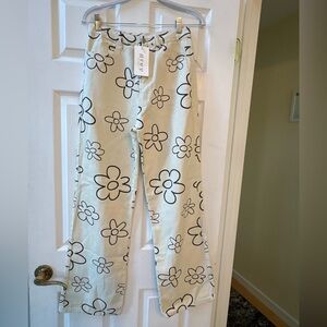 Floral Print Pants - Beige and Black